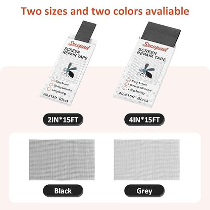 Black Screen Repair Tape, 4" X 180" (15FT) Window Screen Door Repair Kit, Strong Adhesive Fiberglass Patch Tape Mesh