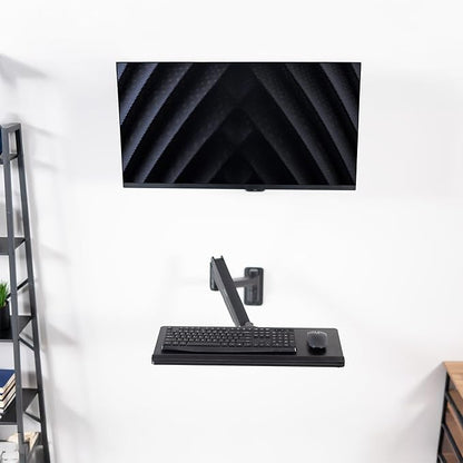VIVO Sit-Stand 24 Inch Pneumatic Spring Keyboard and Mouse Tray Wall Mount, Counterbalance Height Adjustable Typing Platform, Ergonomic Tilt, Black, MOUNT-KB35C
