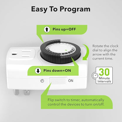 BN-LINK BND-60/U47 Indoor Mini 24-Hour Mechanical Outlet Timer, 3-Prong, 4-Pack