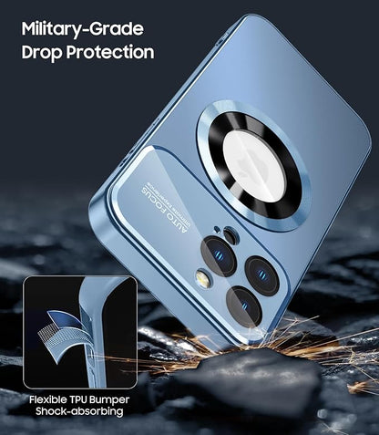 Magnetic for iPhone 14 Pro Max Case, Compatible with MagSafe, Built-in Camera Lens Protector, Logo View, Military Grade Drop Proof Phone Case Cover, Sierra Blue