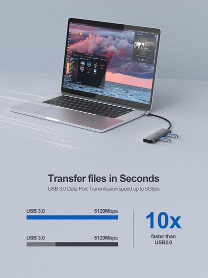 USB 3.0 Hub,4 Port USB Splitter Extender Portable Adapter Multiport Data Hub for Laptop,Xbox, Flash Drive,HDD,Console,Camera,Keyborad,Mouse Windows,Mac OS PC,Not Designed to Charge Devices-Grey