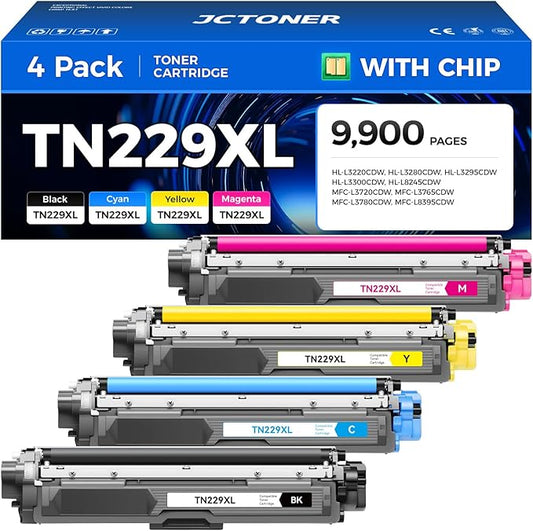 TN229XL Toner Cartridge Set 4-Pack Replacement for Brother TN-229XL TN229 XL MFC-L3720CDW MFC-L3780CDW HL-L3220CDW HL-L3280CDW HL-L3300CDW HL-L3295CDW L8245CDW MFC-L8395CDW L3765CDW Printer Ink Color