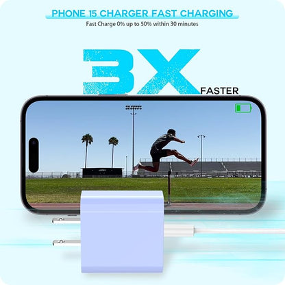 Apple iPhone 16 15 Charger Fast Charging [Apple MFi Certified]3Pack 20W USB Type C Charging Block with Long 6 FT Fast Charging Cable for iPhone 16/16 Pro/Pro Max,iPhone 15/15 Pro Max/Plus/iPad(Purple)