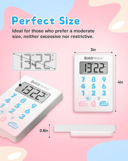 BaldrTherm Digital Kitchen Timer, Magnetic Waterproof Countdown Timer for Cooking, Shower, Workout, Classroom, Hair Color Processing, Cute.