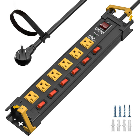 CRST 12-Outlet Metal Power Strip with Individual Switches, 15A/1875W, 9FT