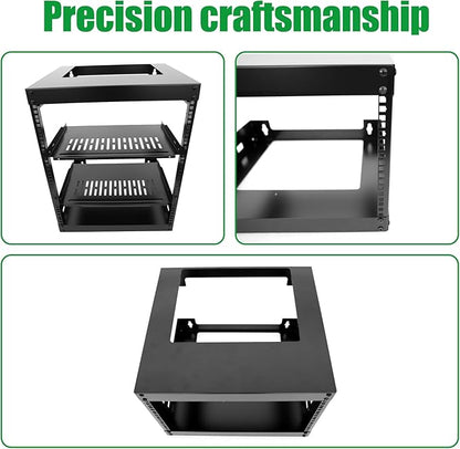 15U Wall Mount Open Frame 19 Inch Server Equipment Rack Wall Mountable Heavy Duty Design - Holds All Networking & AV Gear - Open Frame Includes 2 1U 12in Vented Shelves & Mounting screws(WALL RACK15U)