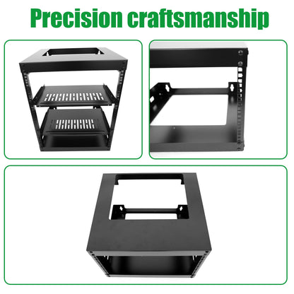 GlobalRack 12U Wall Mount Open Frame, 18" Depth, w/ 2X 1U Shelves