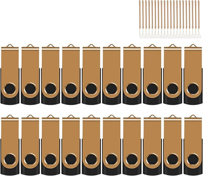 EASTBULL 4GB USB Flash Drive Bulk Thumb Drives 20 Pack with Lanyards USB 2.0 Memory Sticks Zip Drive Pen Drive for Storage and Backup Gold 20PCS 4GB