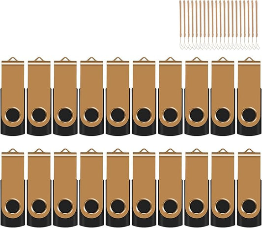 EASTBULL 4GB USB Flash Drive Bulk Thumb Drives 20 Pack with Lanyards USB 2.0 Memory Sticks Zip Drive Pen Drive for Storage and Backup Gold 20PCS 4GB