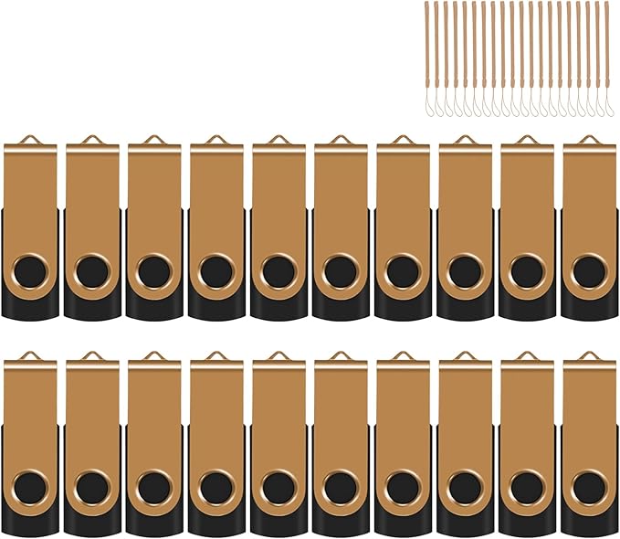 EASTBULL 2GB USB Flash Drive Bulk Thumb Drives 20 Pack with Lanyards USB 2.0 Memory Sticks Zip Drive Pen Drive for Storage and Backup Gold 20PCS 2GB