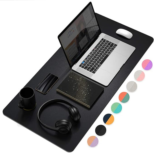 YSAGI Dual-Sided Desk Pad Protector, Desk Mat with Non-Slip - Waterproof PU Leather Office Desk Blotter for Mouse, Keyboard, Writing,31.5" x 15.7", Black