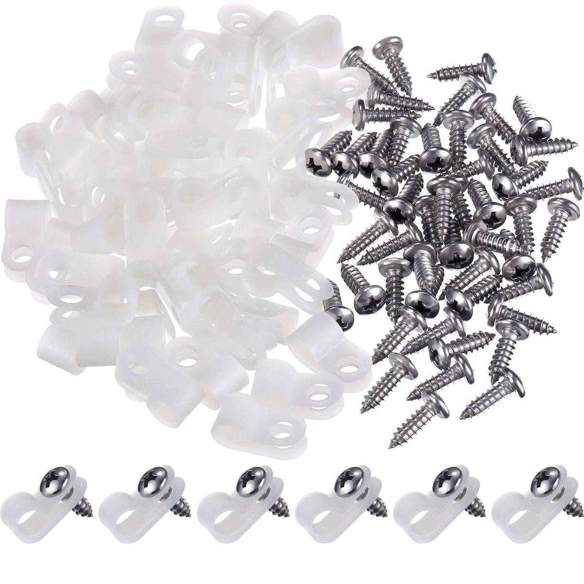 Hicarer 50 Pack R Type Cable Clip Wire Clamp, 1/2 Inch, White