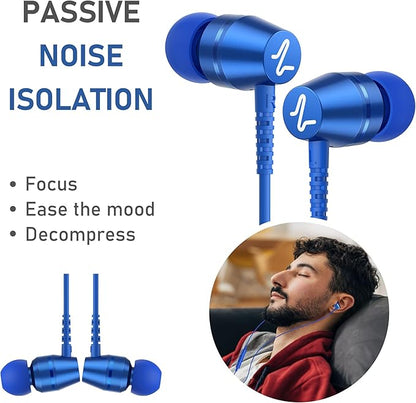 LUDOS OMNITONE Wired Earbuds in-Ear Headphones, 5 Years Warranty, Earphones with Microphone, 3.5 mm Jack Corded Ear Buds, Videoconference for iPhone, Samsung, Laptop, Kids, School Students - Blue