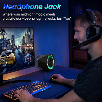 BESTISAN Computer Gaming Speakers with 8 RGB Modes, Compact Design, DC Powered Desktop Speaker with 3 EQ Modes, 50W Active Speakers with Bluetooth 5.3, AUX in, Headphone, Type-C Port for PC/Laptop/TV