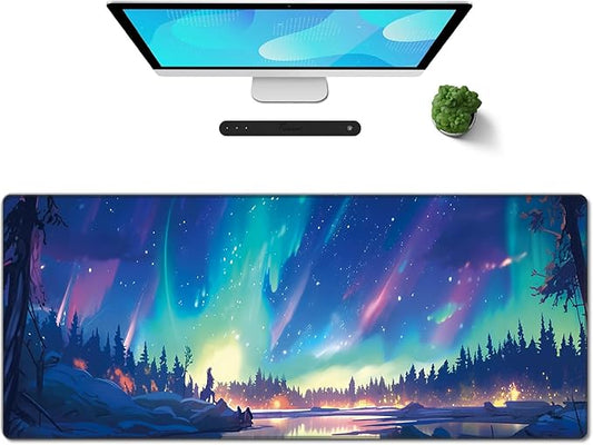 Galdas Mouse Pad for Gaming,Aurora Background Pattern XXL XL Large Mouse Mat Long Extended Mousepad Desk Mat Non-Slip Rubber Mice Pads Stitched Edges Thin (31.5 x 11.8 x 0.12 Inches)