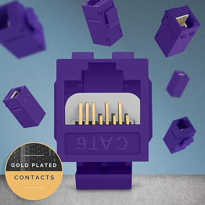 Everest Cat6 RJ45 Keystone Coupler (6-Pack) in Purple - RJ45 Coupler - Cat 6 Couplers - Female to Female Cat6 Keystone Jacks - Ethernet Couplers - Ethernet Cable Extender