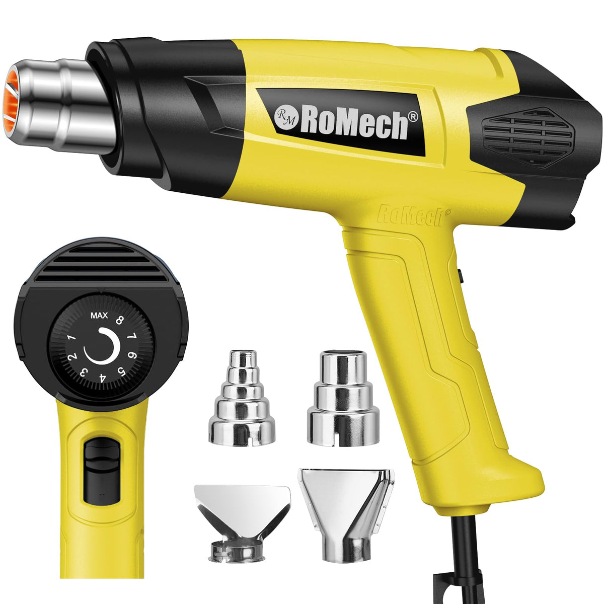 ROMECH Heat Gun, Heavy Duty Fast Heating, Variable Control 120°F~1200°F (50℃-500℃) 4 Nozzles Heat Gun for Crafting, Shrink Tubing,Vinyl Wrap (Blue)