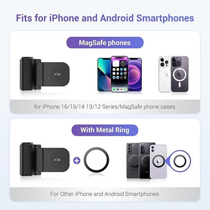 KIWIFOTOS Magnetic Phone Camera Grip for Magsafe Phone Tripod Handle with Bluetooth Remote & Tripod Mount Adapter for iPhone 16 Pro Max Samsung Smartphone Vlog Video Shooting (Black)