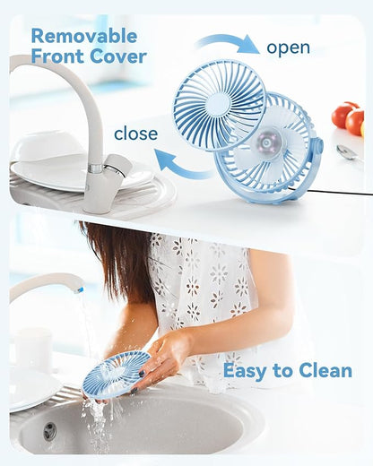 USB Desk Fan, 5 Inch Mini Portable, 3 Speeds Strong Airflow Personal Desktop, Detachable Cooling Fan 360° Rotation Quiet Small Fan for Desk Home Office Travel Car, Blue, 5ft Cable