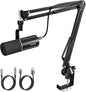 TONOR Dynamic Microphone, XLR/USB Microphone for Podcast, Recording, Streaming, Gaming, XLR Cardioid Studio Mic with Quick Mute, 3.5mm Headphone Jack, Volume Control, Mic with Boom Arm, White, TD510+