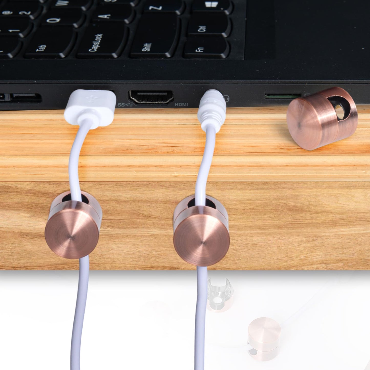 SmallCat 2 Sets Charger Holders for Cords, Red Bronze Color Adjustable Cable Anchor Holders, Adhesive Metal Cord Clips, Cable Management Wire Organizers for Desk, Office, Nightstand
