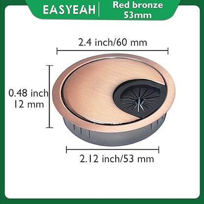 2 Pcs Desk Grommet 2-1/16" / 53 mm, Desk Cord Hole Cover, Cable Grommet Metal Zinc Alloy Materilal, Desk Hole Grommet for Home & Office Pc, Detachable Cable Cord Organizer-Copper Red