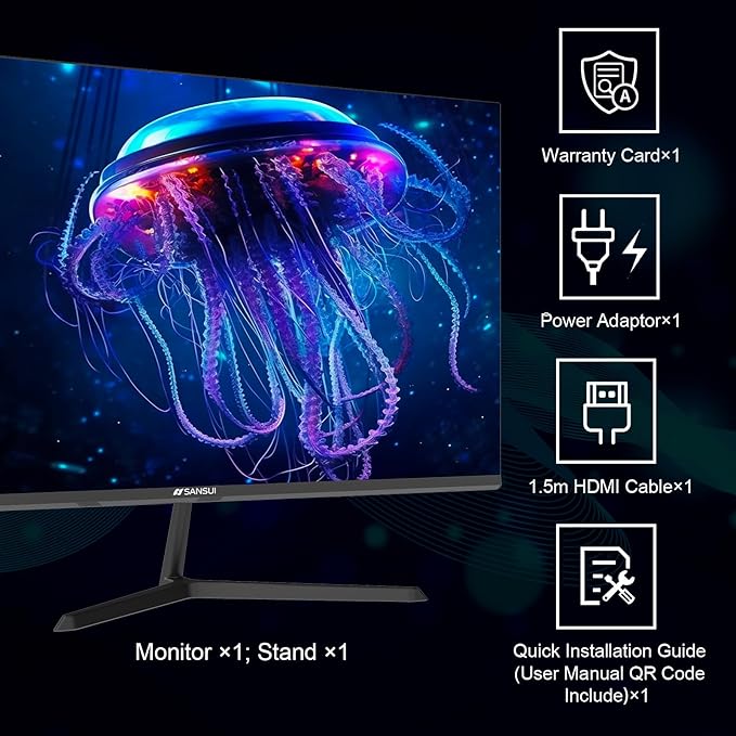 SANSUI 24 inch Monitor, IPS Display FHD Computer Monitor, 100Hz Monitor VESA Mount with HDMI Inputs for Home Office (HDMI Cable Included)