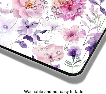 Mouse Pad, Cute Purple Watercolor Flowers Mouse Pads for Desk, 9.5" x 7.9" Non-Slip Rubber Base Computer Mousepad with Women, Portable Square Design for Wireless Mouse and Pad Laptop Office & Travel