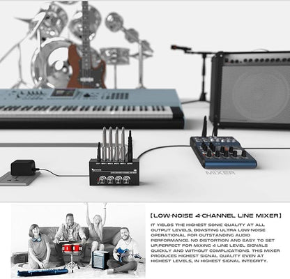 FIFINE Ultra Low-Noise 4-Channel Line Mixer for Sub-Mixing,4 Stereo Channel Mini Audio Mixer with AC adapter.Ideal for Small Club or Bar. As Microphones,Guitars,Bass,Keyboards or Stage Sub Mixer-N5