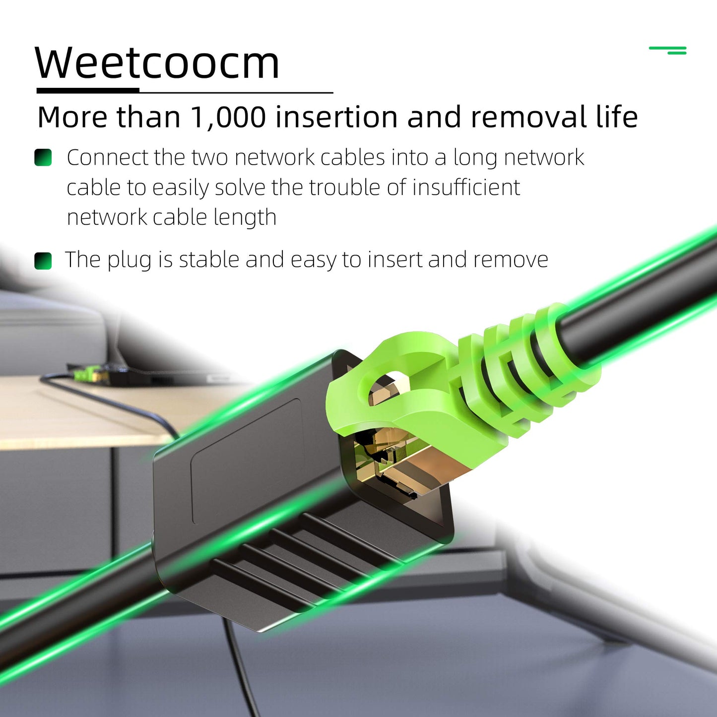Weetcoocm Ethernet Extension Cable 3ft, Network Cat6a Extension Patch Cable RJ45 Cords Shielded Male to Female Connector (3FT)