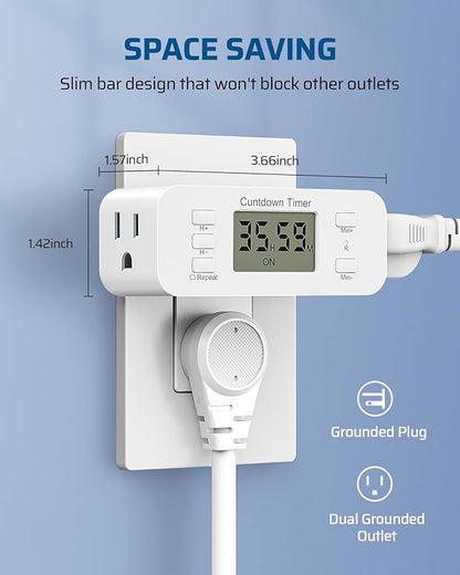DEWENWILS 36 Hours Countdown Timer Outlet, Timers for Electrical Outlets Indoor, Large Screen & Repeat Function, Grounded Outlet, Auto Shut Off for Fan, Lights, Charger, 125V 60Hz, 1 Pack