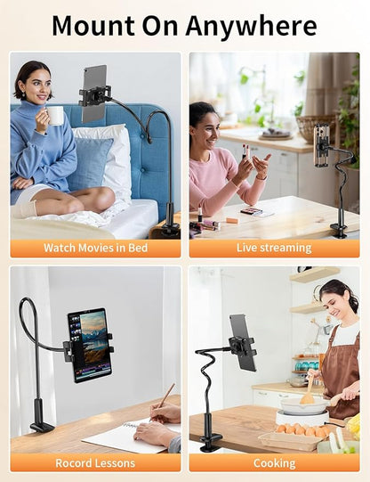 Tablet Stand, Kindle Holder for Reading in Bed, [Flexible Long Arm Gooseneck] [Anti-Slip] [Hands Free]Phone Holder for Bed Desk, i pad Stand for Fire/i pad/iPhone/Switch/Tablet Devices (4.7''-12.9'')