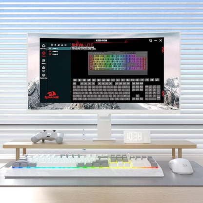 Redragon K525 RGB Backlit 104 Keys Wired Membrane Gaming Keyboard w/ 5 Multimedia Keys & 4 Extra On-Board Macro Keys, Dedicated Media Control, Ergonomic Wrist Rest, Linear Mechanical-Feel Switch