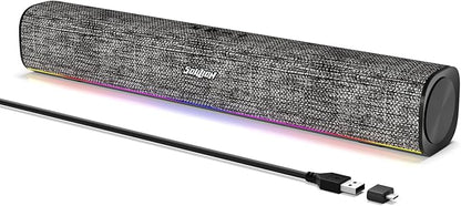 SOULION R100 Bluetooth Computer Speakers with Dynamic LED Light, USB Plug & Play PC Speakers with Switch Button, Clearly Sound Soundbar for Desktop Laptop Monitor(USB-C to USB Adapter Included)