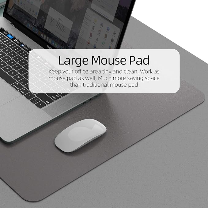 YSAGi Desk Mat, Mouse Pad,Waterproof Desk Pad,Large Mouse pad for Desk, Leather Desk Pad Large for Keyboard and Mouse,Dual-Sided Mouse Mat for Office and Home (Dark Grey, 35.4" x 17")
