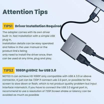 USB to HDMI Adapter for 2 Monitors-USB3.0 to Dual hdmi for 3 Monitors-USB to HDMI with Two HD Displau Supports Mac & Windows/Dual HDMI Extender -External Video & Graphics Card Adapter