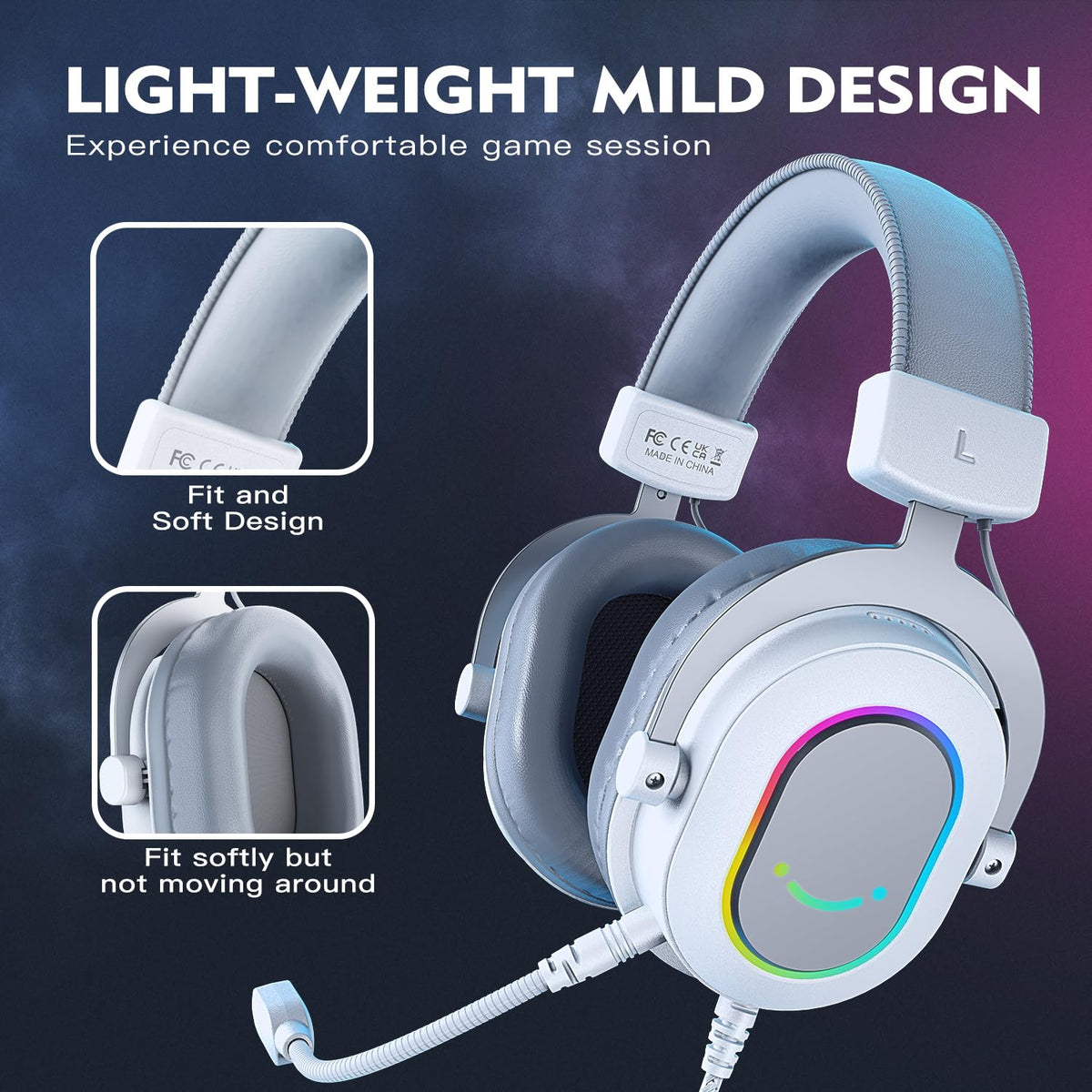 FIFINE H6W USB Gaming Headset,Wired Headphones with Mic for PC/Laptop/PS5