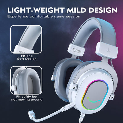 FIFINE H6W USB Gaming Headset,Wired Headphones with Mic for PC/Laptop/PS5