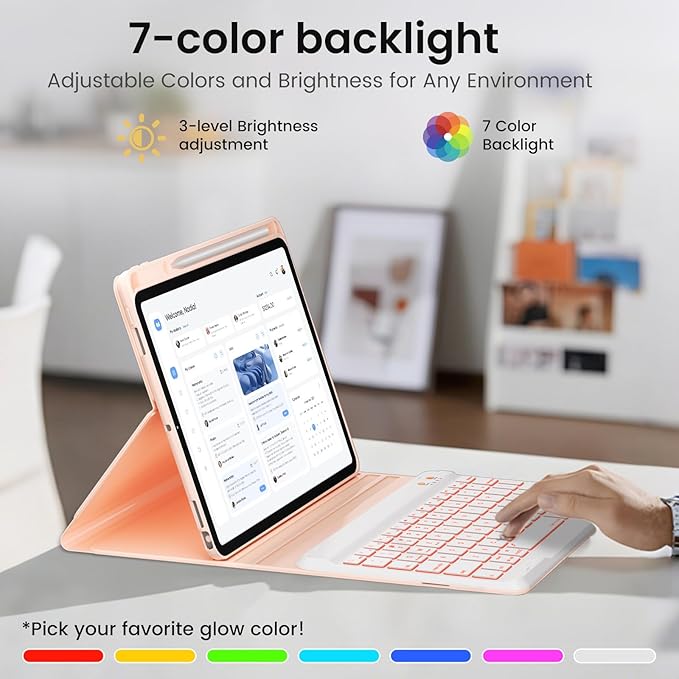 Keyboard and Case for iPad 7th/8th/9th Generation 10.2-inch 2018/2020/2021, iPad Air 3 2019, 2017 iPad Pro 10.5-inch Case with Pencil Holder, Detachable Wireless BT Keyboard, Tablet Smart Cover(Pink)