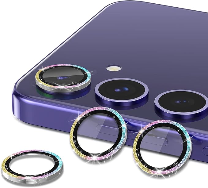 Avocase for Samsung Galaxy S24 Plus Camera Lens Protector, Individual Metal Ring Tempered Glass Lens Cover, [Strong Adsorption] Scratch Resistant Ultra-Thin HD Clear Lens Cover, 1 Set-Colorful Sparkly
