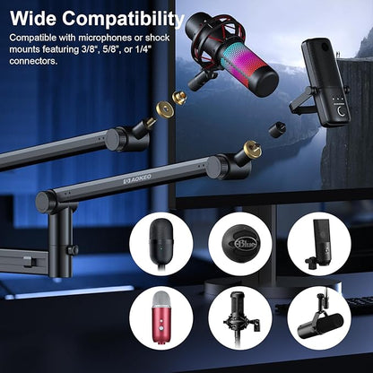 Microphone Arm,Aokeo AK-58 Desk Low Profile Adjustable Mic Boom Arm Stand,Suitable For Blue Yeti,Snowball iCE, HyperX QuadCast,SoloCast,Elgato Wave,Etc
