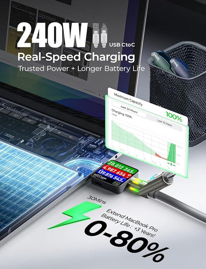 LISEN USB C to Lightning Cable, 240W 4 in 1 Charging Cable 6.6FT, Chubby USB A/C to C/Lightning with Light for iPhone 16e 16 15 14 Pro/MacBook/iPad/Samsung S25/Switch 2, Multi Chargers for All Devices