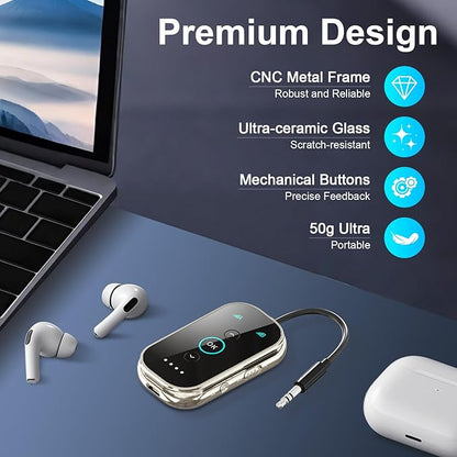 Ultra Xmagpot Bluetooth 5.4 Transmitter Receiver - CNC Aluminum & Ceramic Glass | Dual Link for 2 AirPods/Headphones | aptX Adaptive/HD Audio | Wireless Transmitter for Airplane/TV/Car/Gym