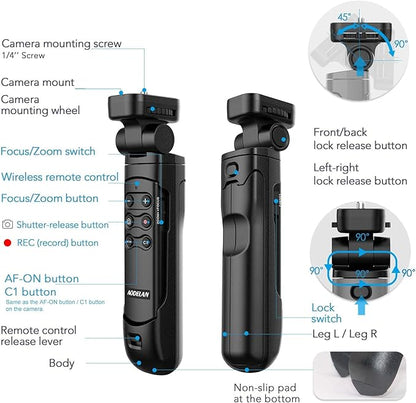 AODELAN Wireless Shooting Grip Tripod with Remote Control for Vlogging, for Sony ZV-E10,ZV-1F, ZV-E10 II, a6100, a6400, a6600, a7 III, a7R III, a7R IV, a9, a9 II, Replace Sony GP-VPT2BT