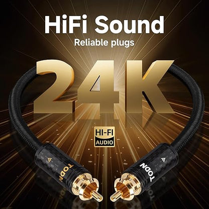 TODN RCA Cables Audiophile Male to Male HiFi RCA Stereo Audio Cable for Car, Home Systems (10 ft/3m, 1 Pair)