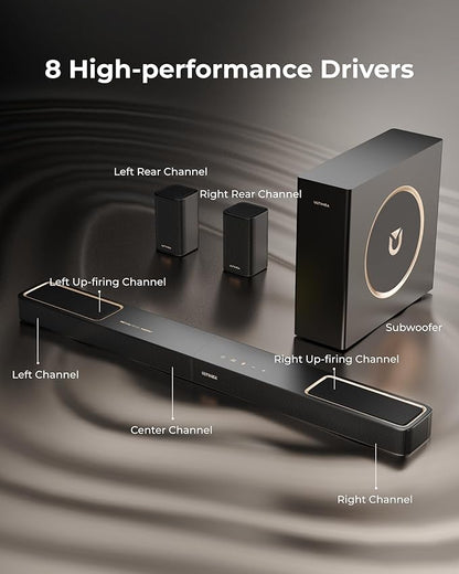 ULTIMEA 5.1.2ch Sound Bar with Dolby Atmos, Surround Sound System for TV with 2 Surround Speakers, Sound Bar for Smart TV, Soundbar with Subwoofer for Home Theater, BT 5.4, HDMI eARC, Skywave F40