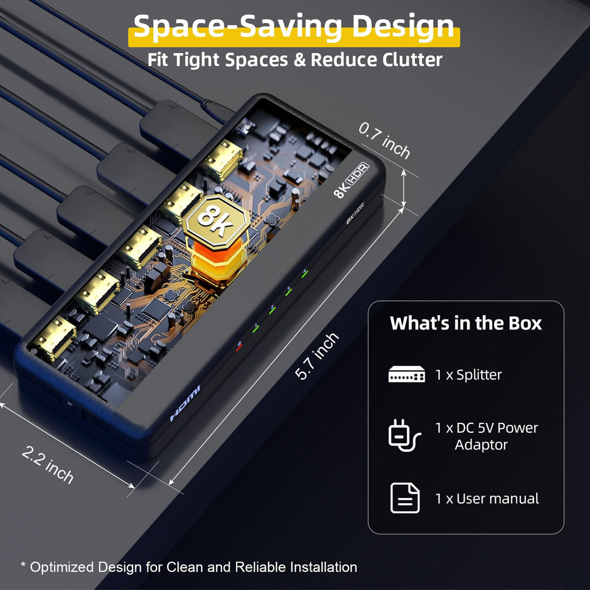 8K HDMI Splitter 1 in 4 Out (Mirror Only) – HDMI 2.1
