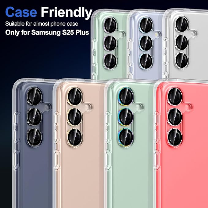 for Samsung Galaxy S25 Plus Camera Lens Protector, Individual Metal Ring Tempered Glass Lens Cover, [Strong Adsorption] Scratch Resistant Ultra-Thin HD Clear Lens Cover, 1 Set-Black Ring