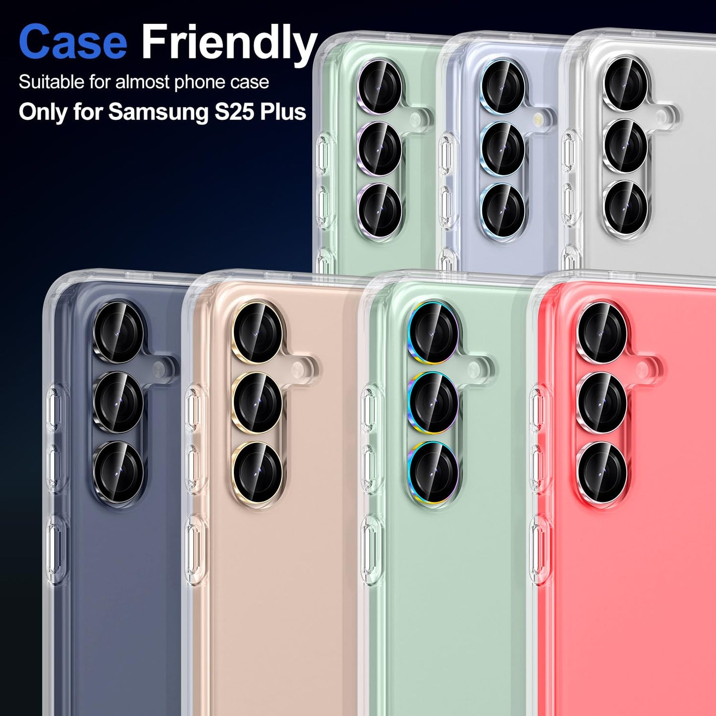 Avocase for Samsung Galaxy S25 Plus Camera Lens Protector, Individual Metal Ring Tempered Glass Lens Cover, [Strong Adsorption] Scratch Resistant Ultra-Thin HD Clear Lens Cover, 1 Set-Black Ring
