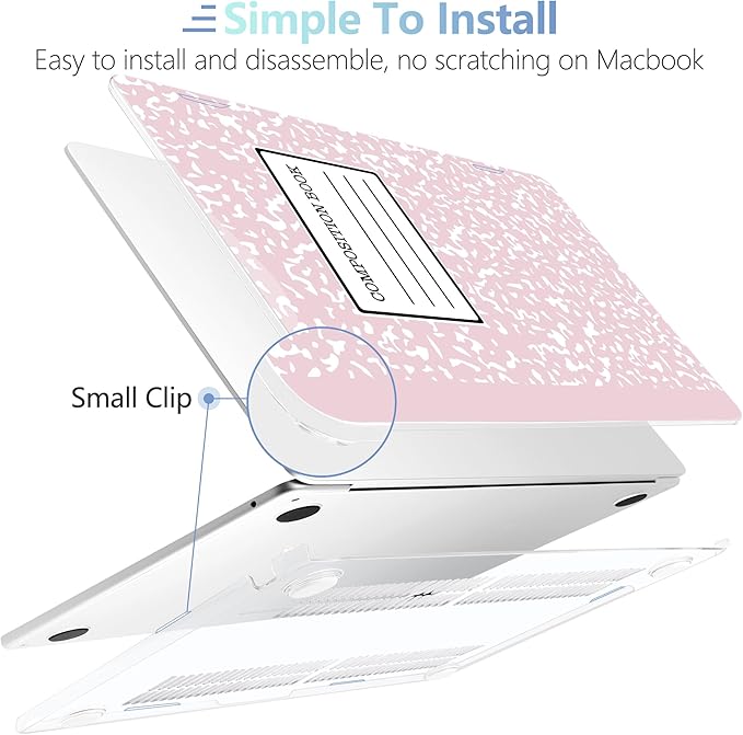 MEEgoodo Case for M4/M3/M2 MacBook Air 13.6 inch Case 2025 2024 2022, Fit Model A3240/A3113/A2681, Laptop Hard Shell with Keyboard Cover Compatible with MacBook Air 13 inch, Pink Composition Book